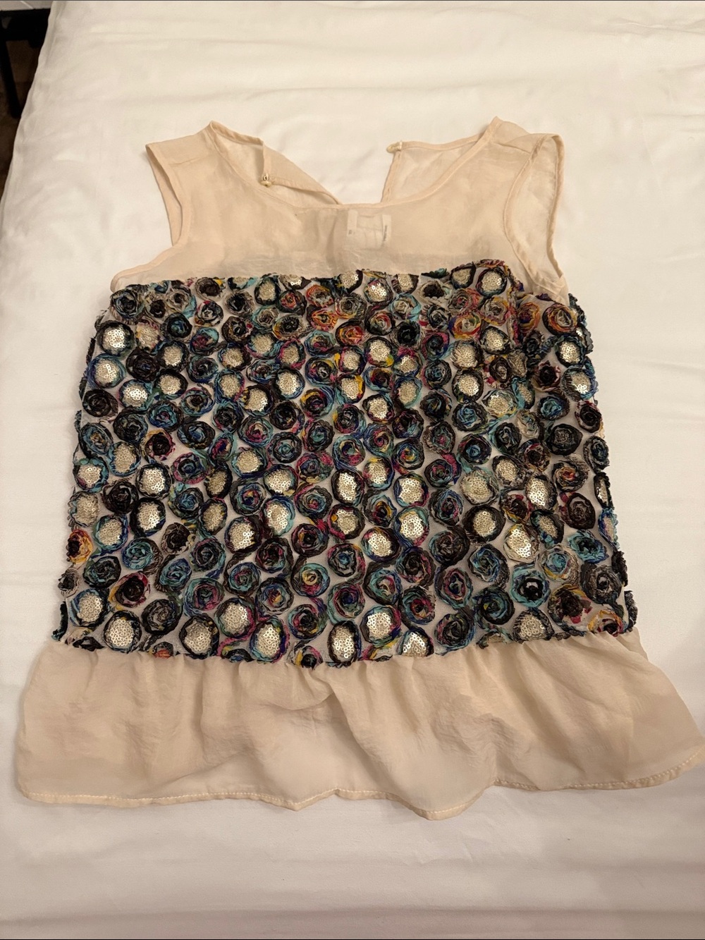 Beige Floral Appliqué Tank Top